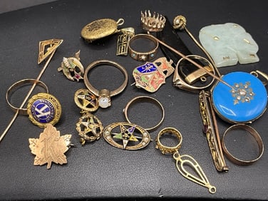 Compiled Gold Tone or Low Karat Mostly Victorian Jewelry Group