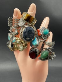 Compiled Lot of (14) Sterling Silver Rings 100.8 Grams