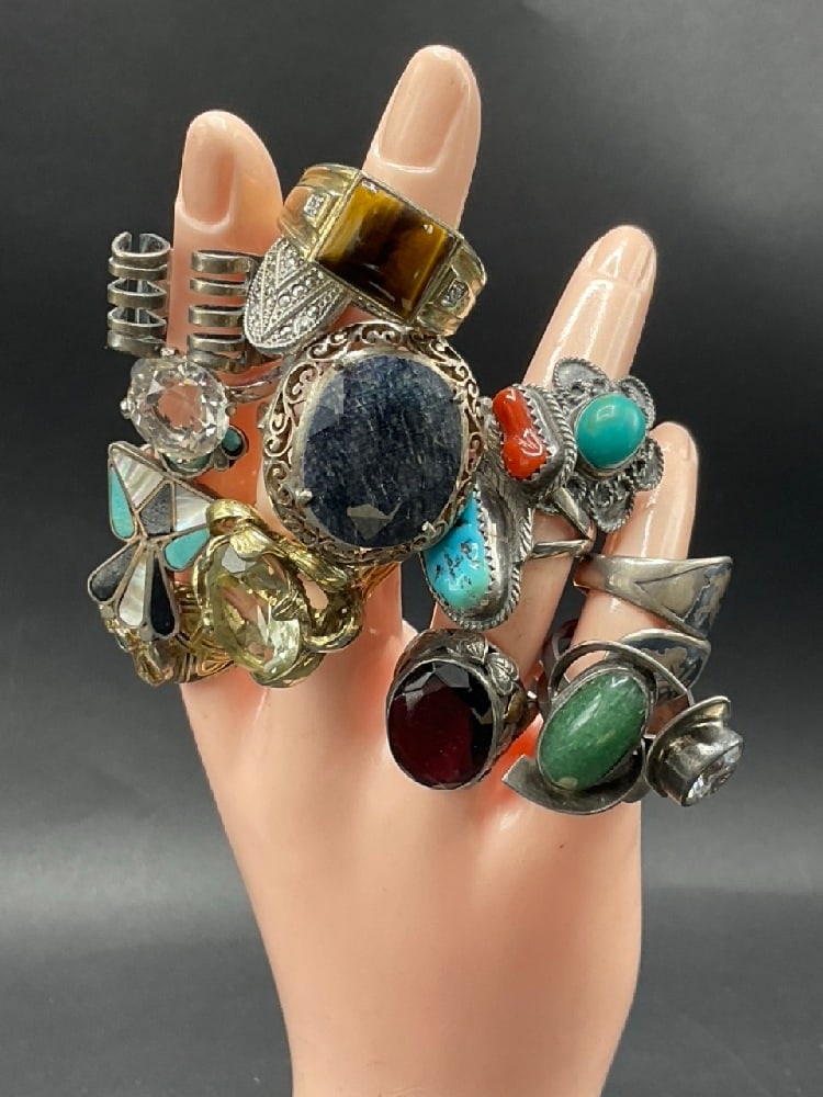 Compiled Lot of (14) Sterling Silver Rings 100.8 Grams (1 of 4)