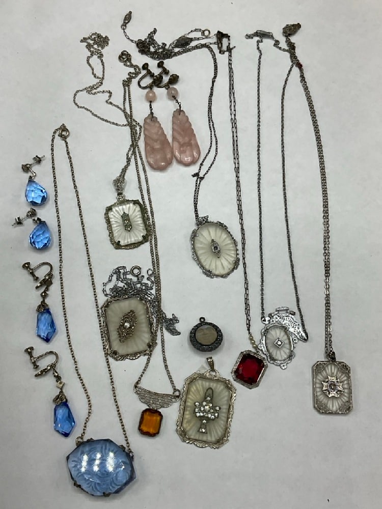 Mixed Costume Jewelry Lot w/ Camphor Glass & Sterling Silver (1 of 6)