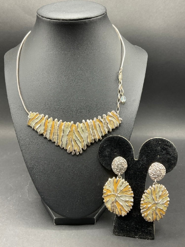 Modern/Contemporary Artisan Sterling Silver Necklace and Earrings Set (1 of 4)