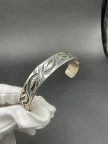 Taxco Mexican Sterling Silver Enameled Men's Cuff Bracelet