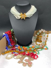 Compiled Vintage Glass Bead Necklaces Group, Art Deco Etc.
