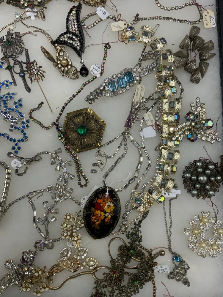 A Tray Lot of Vintage Rhinestone Necklaces, Pins and Related (1 of 8)