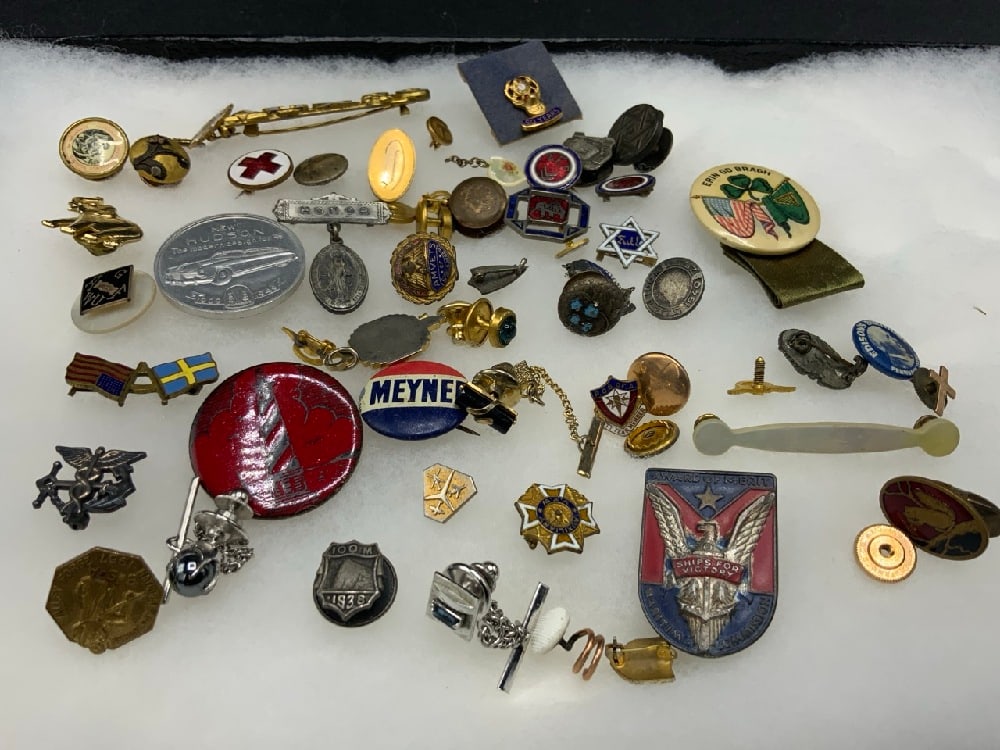 Curious Lot Men’s Military Medals, Tie Backs, and Pins (1 of 5)