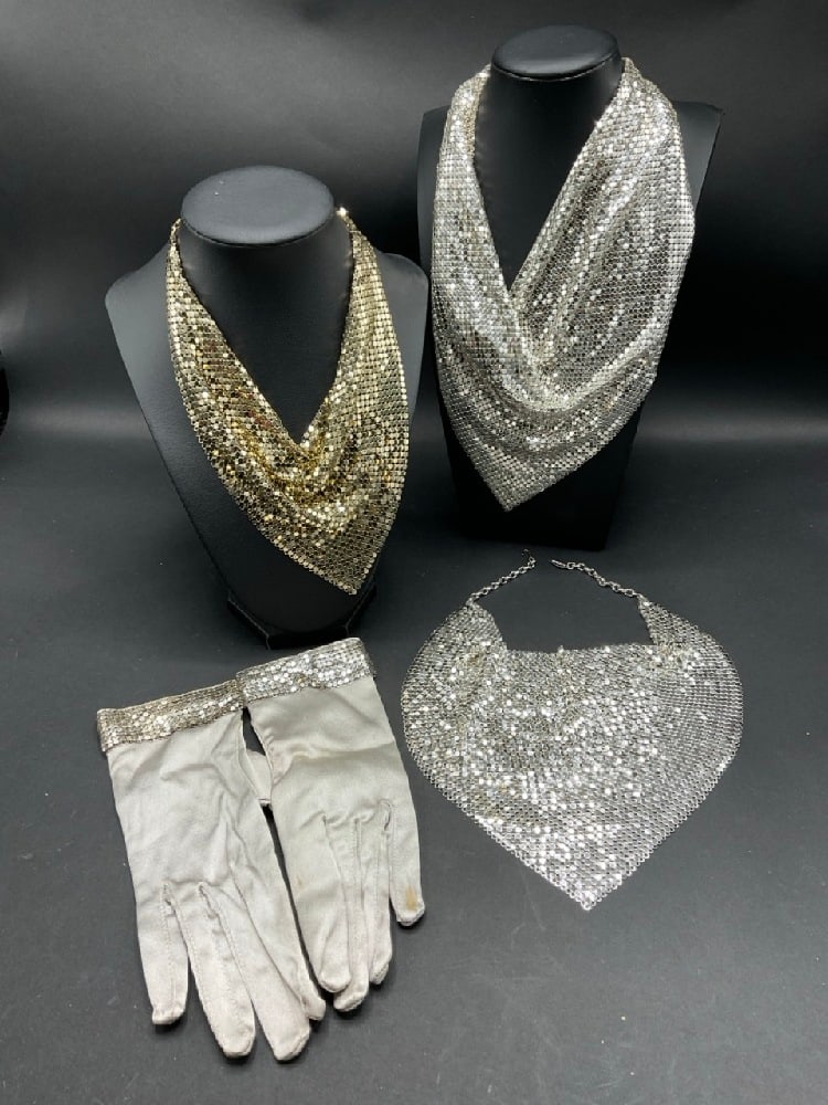 Vintage Whiting & Davis Bib Necklaces & Silver Gloves (1 of 5)