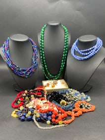 Estate Compiled Vintage Costume Glass Necklaces Lot w/Miriam Haskell