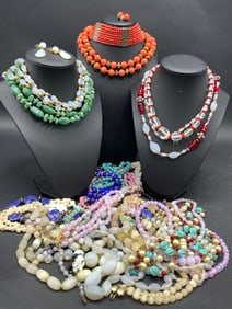 Large Lot of Vintage Mostly Glass Bead Necklaces