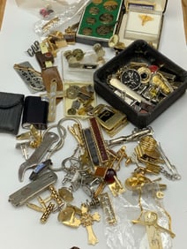 Mens Curious Lot - Tie Clips, Cuff Links, Knives, Money Clips - Swank, Hadley, Meriden Knife Co,