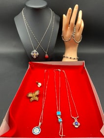 9 Piece Sterling Silver Jewelry Group w/ Taxco