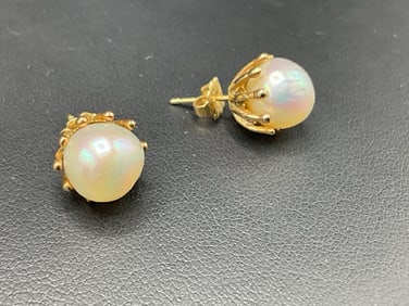 14K Yellow Gold Pearl Earrings