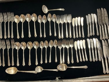 60 Pc. Sterling Silver Flatware Service Damask Rose by Heirloom Sterling