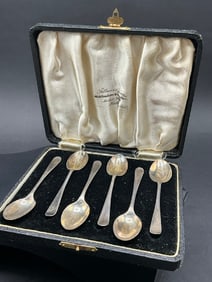 Six (6) English Sterling Silver Demitasse Spoons
