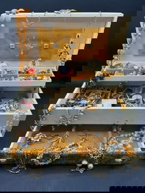 Large Vintage Costume Jewelry Lot w/ Jewelry Box