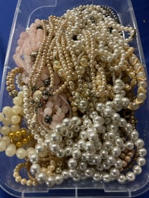 Large Costume Jewelry Lot of Faux Pearl Necklaces, Mostly Vintage