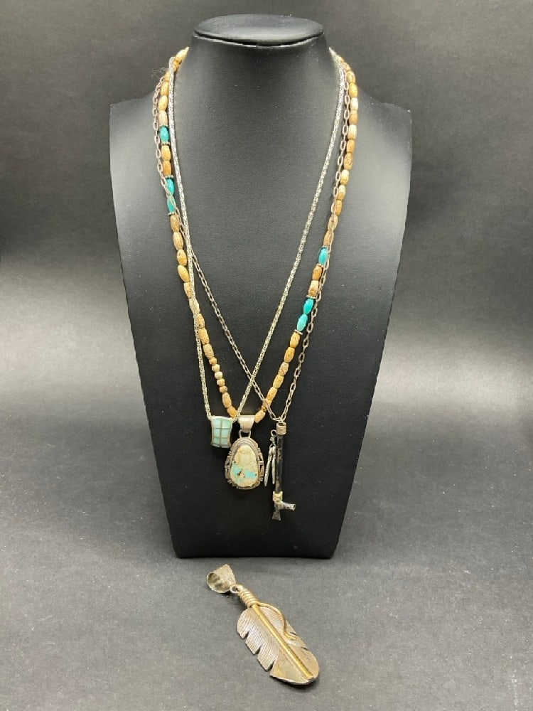 Signed Navajo Sterling Silver Necklaces and Pendant (1 of 6)