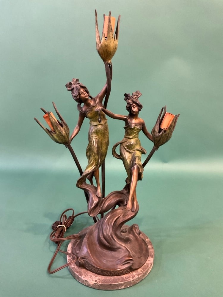 Aft Aug Moreau Signed Le Danse Des Nymphes Bronze Lamp: Aft August Moreau Signed" Le Danse Des Nymphes" Bronze Lamp.Dimensions: 25” x 9”