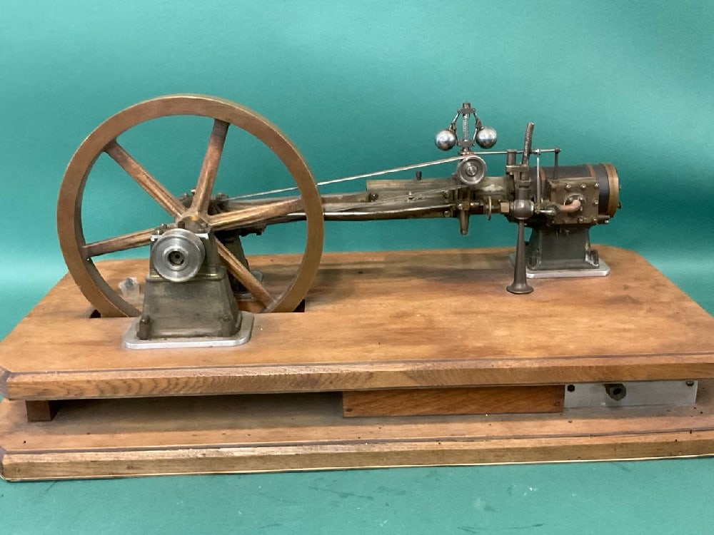 Vintage Model Steam Engine Bronze Frame and Flywheel on Wood Base (1 of 6)