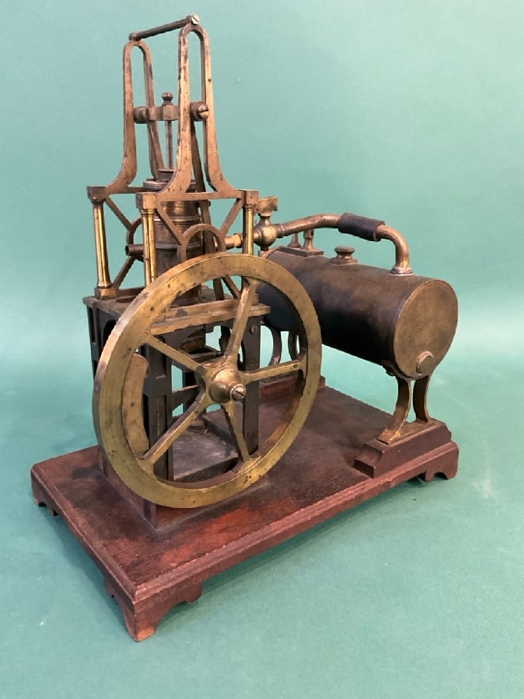 All Brass Model of a Table Steam Engine & Boiler on Wood Base (1 of 4)