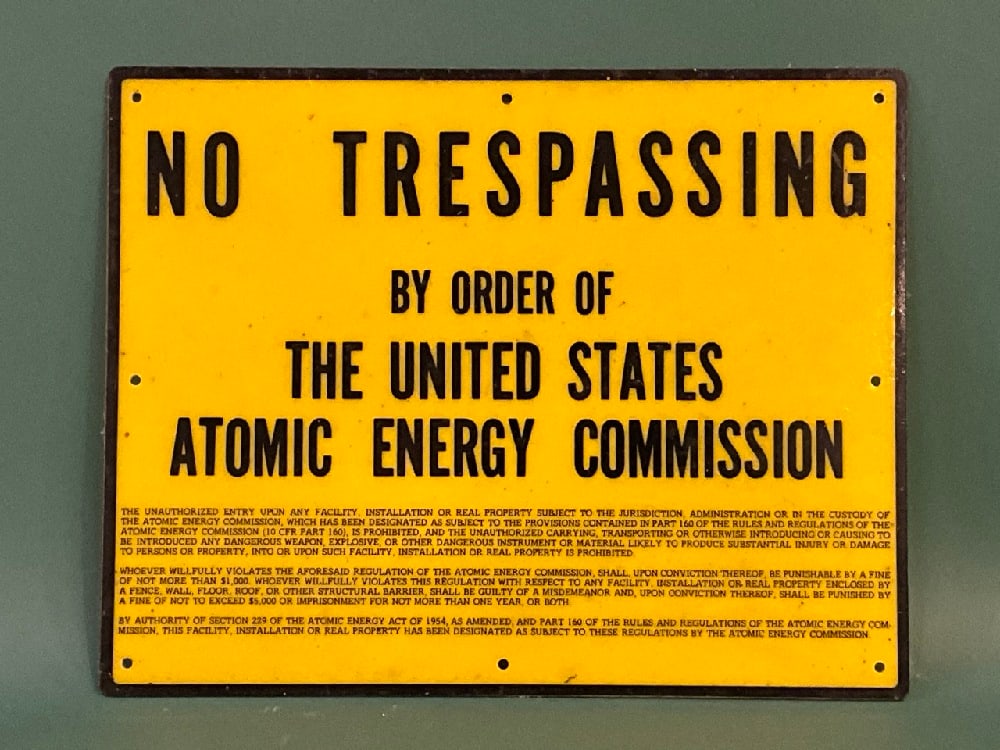 Yellow Plastic Atomic Energy Commission Sign C. 1950’s (1 of 3)