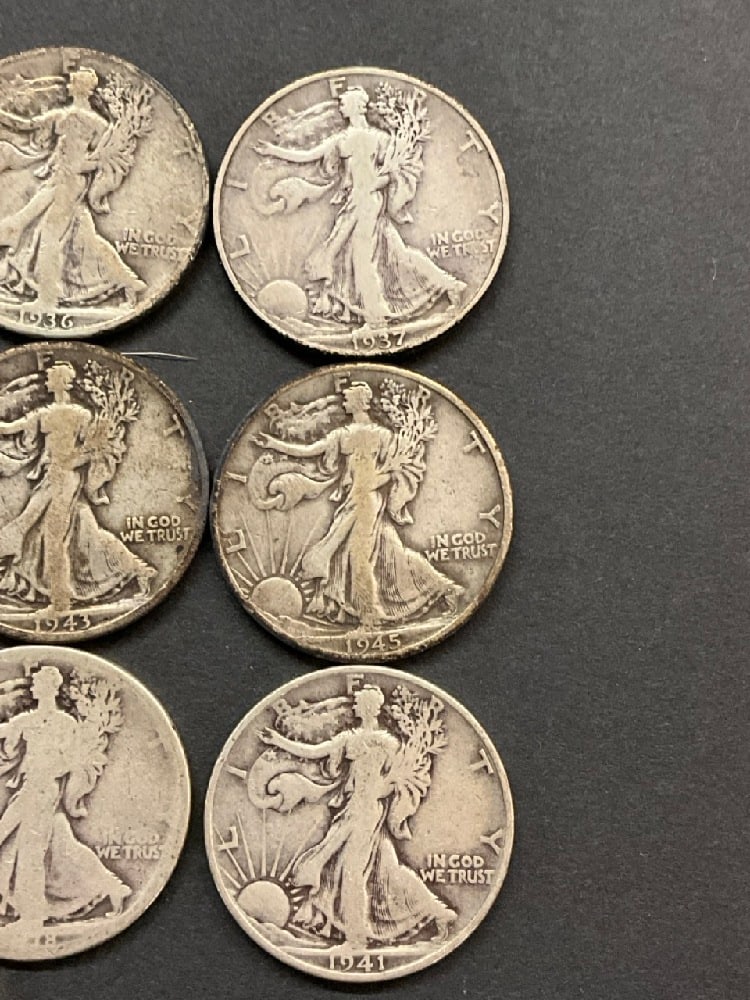 $9.00 Face Value 90% Silver US Half Dollars - 5