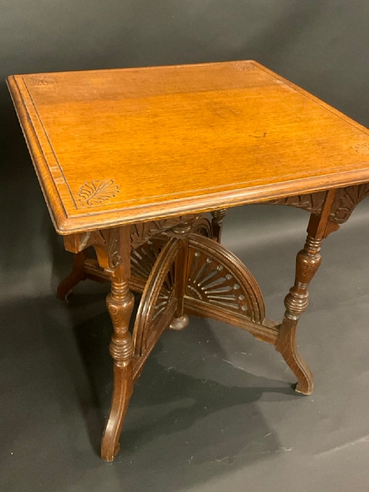 Fancy Victorian Square Oak Parlor Table - 3