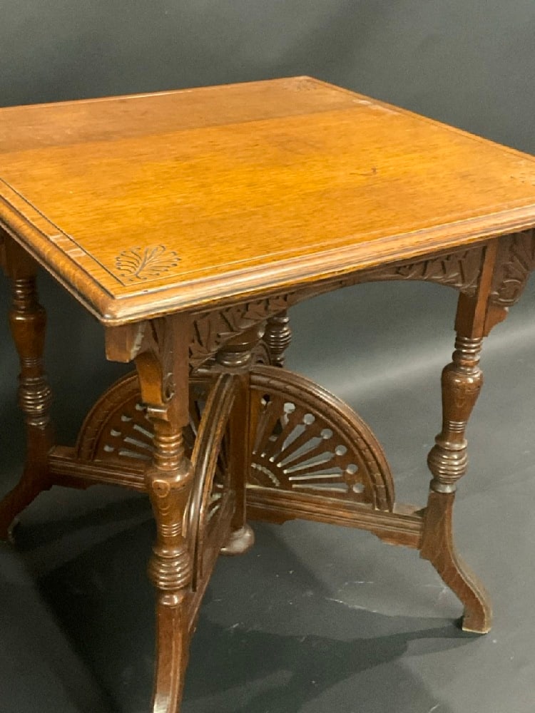 Fancy Victorian Square Oak Parlor Table - 4