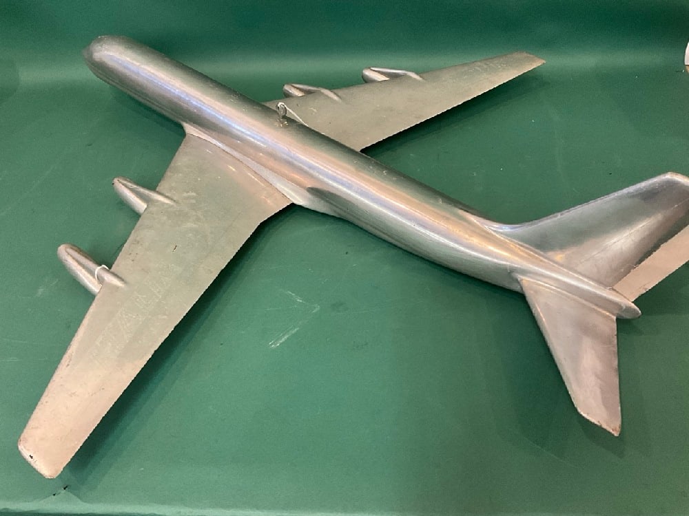 1960's HUGE Douglas DC-8 Travel Agent Store Display: 1960's HUGE Douglas DC-8 Travel Agent Store Display. A great aviation related store advertisement. 15 Lbs made out of cast aluminum and still bears remnants of AlItalia Airlines. Please see