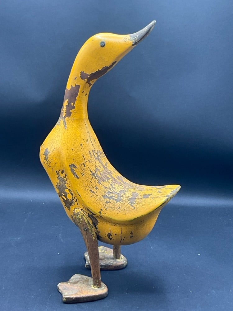 Antique Yellow Carved Wood Duck: Antique Yellow Carved Wood Duck Dimensions: 14 3/4” x 6” x 8 3/4”
