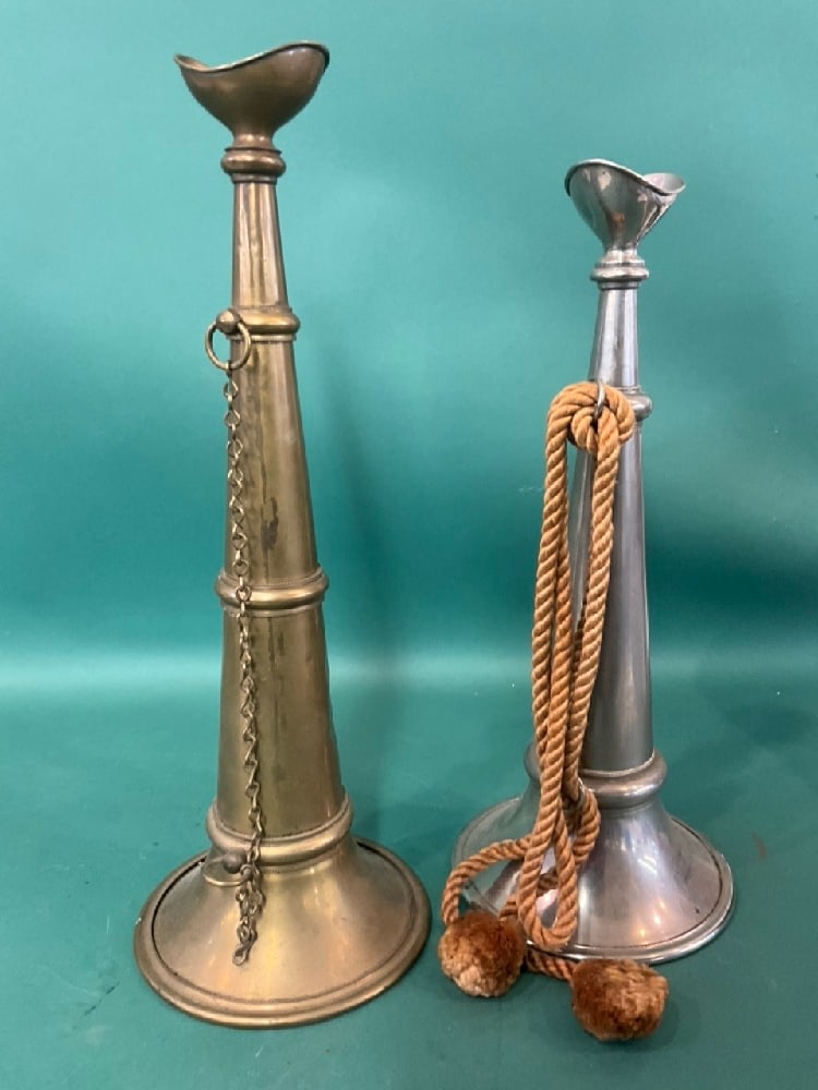 Antique Fireman’s Parade Trumpets: Antique Fireman’s Parade Trumpets.Dimensions: 17 1/2” x 6” x 6”