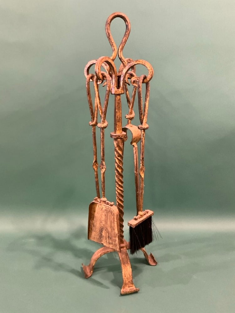 Cast Iron Fire Place Tool Set w/ Gold Paint (1 of 4)