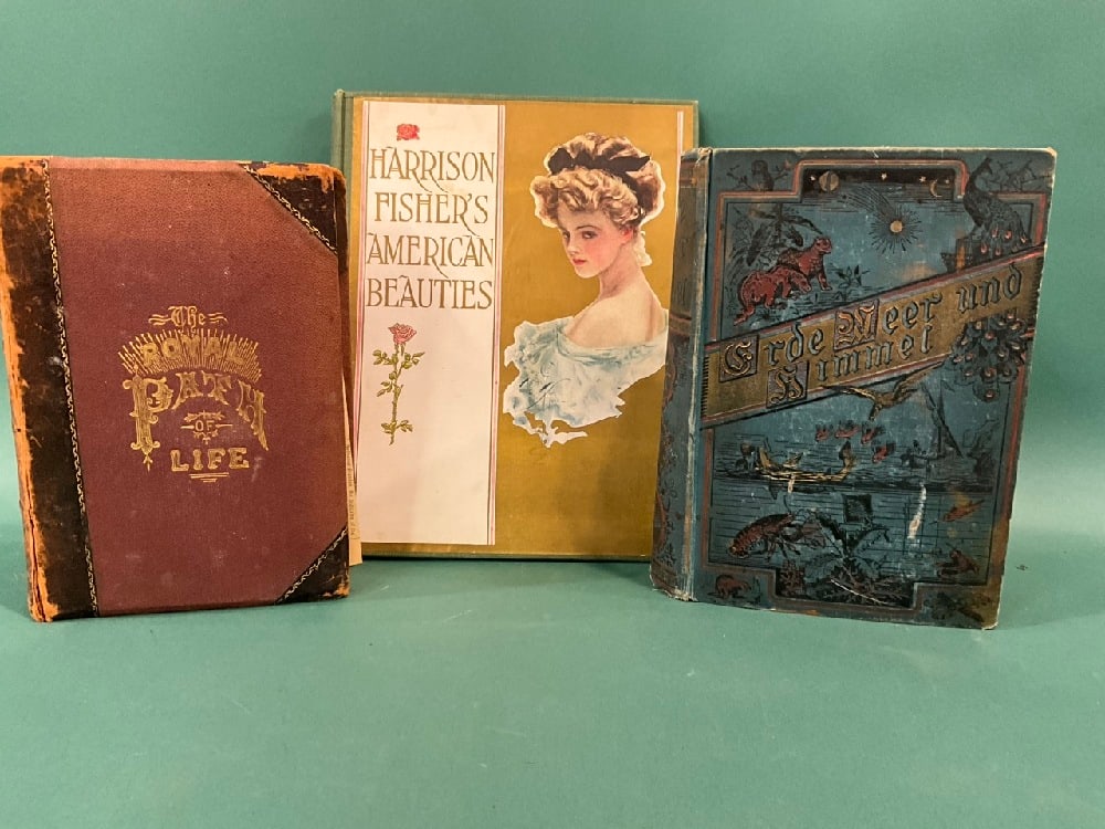 Lot of (3) Antique Books - The Path of Life, Harrison Fisher’s American Beauties, Erde Meer Und (1 of 12)