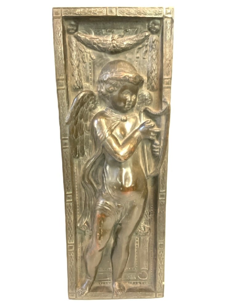 After Donatello ‘Musical Angel’ Terracotta Plaque - 20th Century: Large Terracotta Wall Plaque, ‘Musical Angel’, After Donatello’s bronze reliefs (c.1447-1450) for the Basilica di Sant Antonio in Padua, Italy , early 20th Century.Dimensions: 19 1/2” x 7&