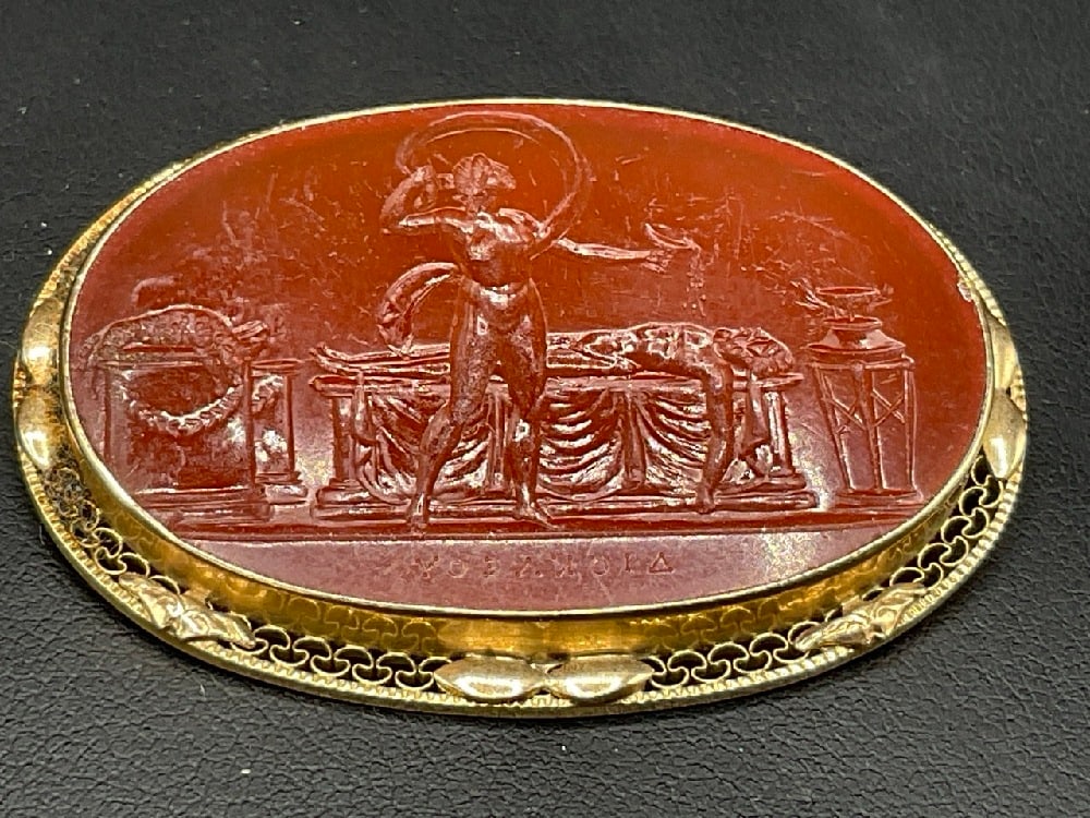 Antique 14K Minerva Intaglio Carnelian Brooch (1 of 6)