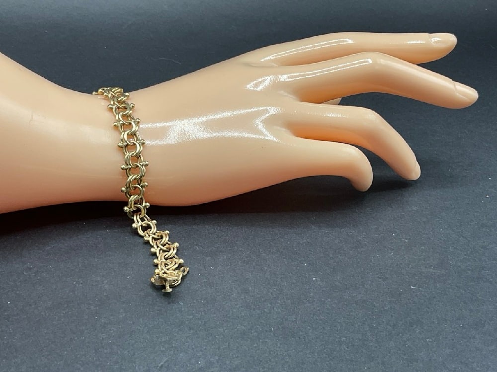 14K Yellow Gold fancy Link Charm Style Bracelet (1 of 3)