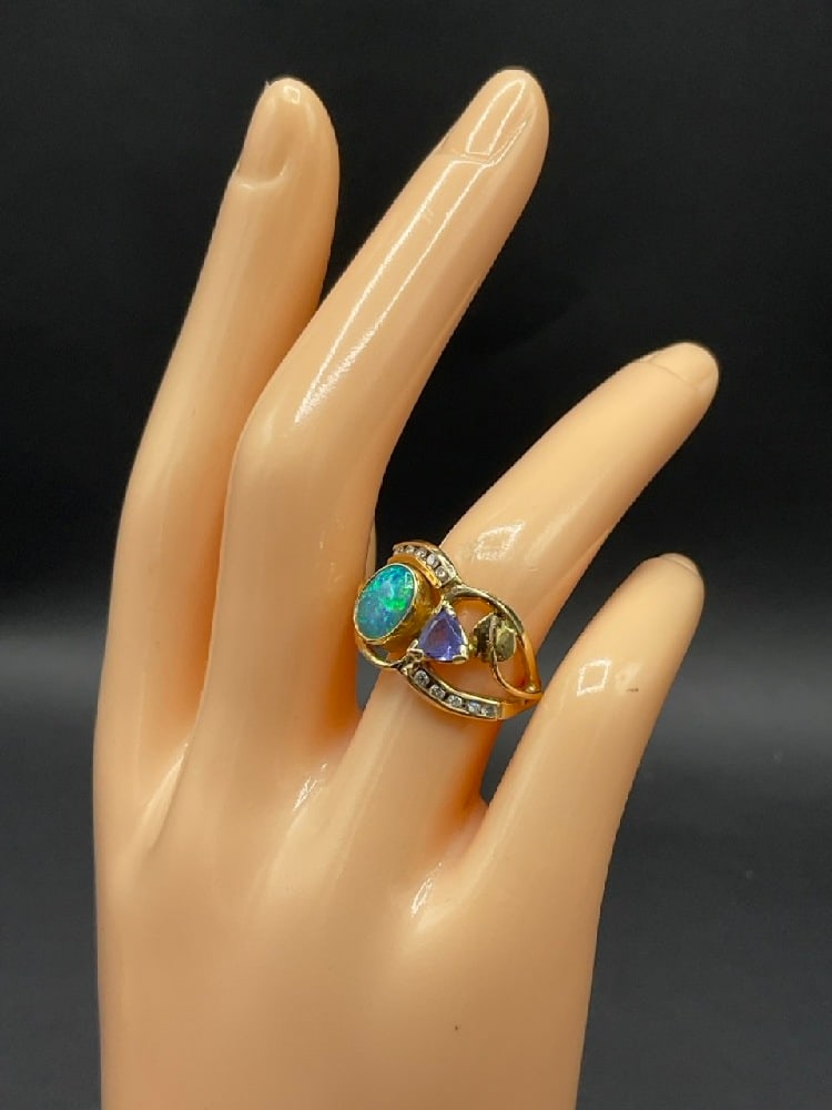 14K Yellow Gold Opal, Tanzanite and Diamond Ring (1 of 5)