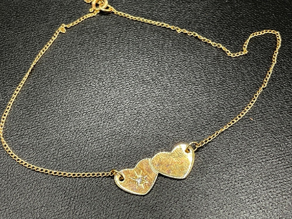 14K Yellow Gold Double Heart Anklet (1 of 4)