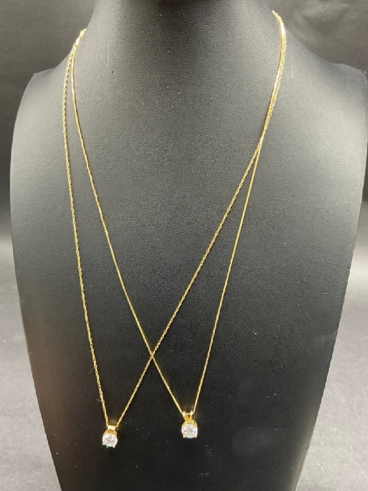 14K Yellow Gold 18?? and 22?? CZ Pendant Necklaces: 14K Yellow Gold 18” and 22” CZ Pendant Necklaces .Total weight: 2.9 grams.