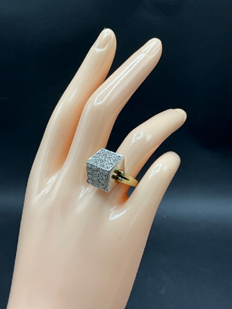 Heavy 14K White and Yellow Gold Diamond Encrusted Dice Ring: Heavy 14K White and Yellow Gold Diamond Encrusted Dice Ring.Size 7.5Total weight: 11.4 grams.