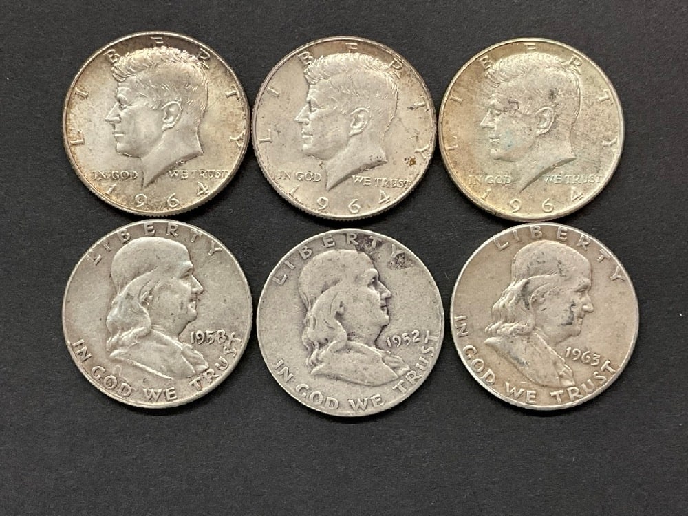 (6) 90% Silver US Half Dollars: (6) 90% Silver US Half Dollars.