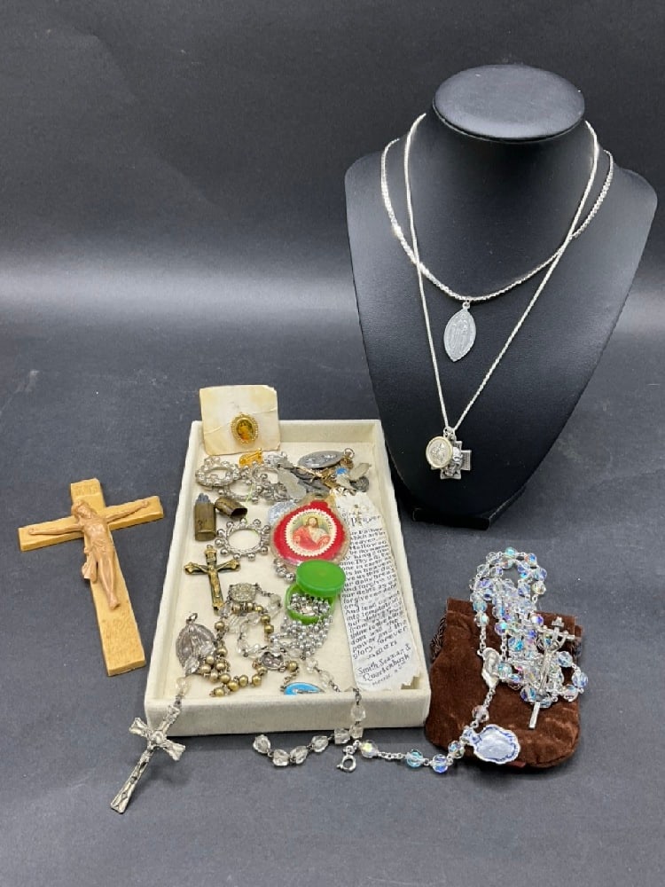 Compiled Religious Crosses/Jewelry Lot w/ Sterling (1 of 5)