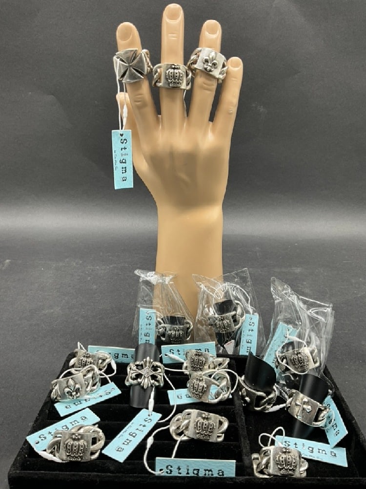 (16) Stigma Large Heavy Biker Rings: (16) Stigma Large Heavy Biker Rings.