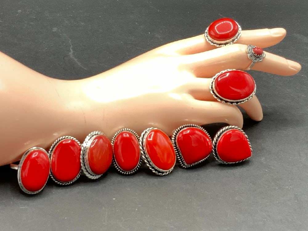Ten (10) New/Old Stock Sterling Silver Rings: Ten (10) New/Old Stock Sterling Silver Rings with Carnelian stones.Stamped 925.
