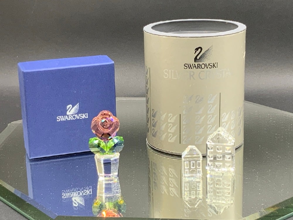 Swarovski Crystal Churches and Happy Flower Pink Rose Figurines (1 of 5)