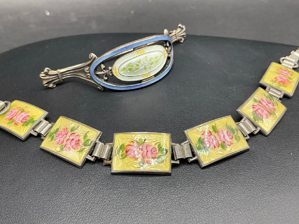 Victorian Sterling Silver Enameled Hair Pin and Bracelet (1 of 6)