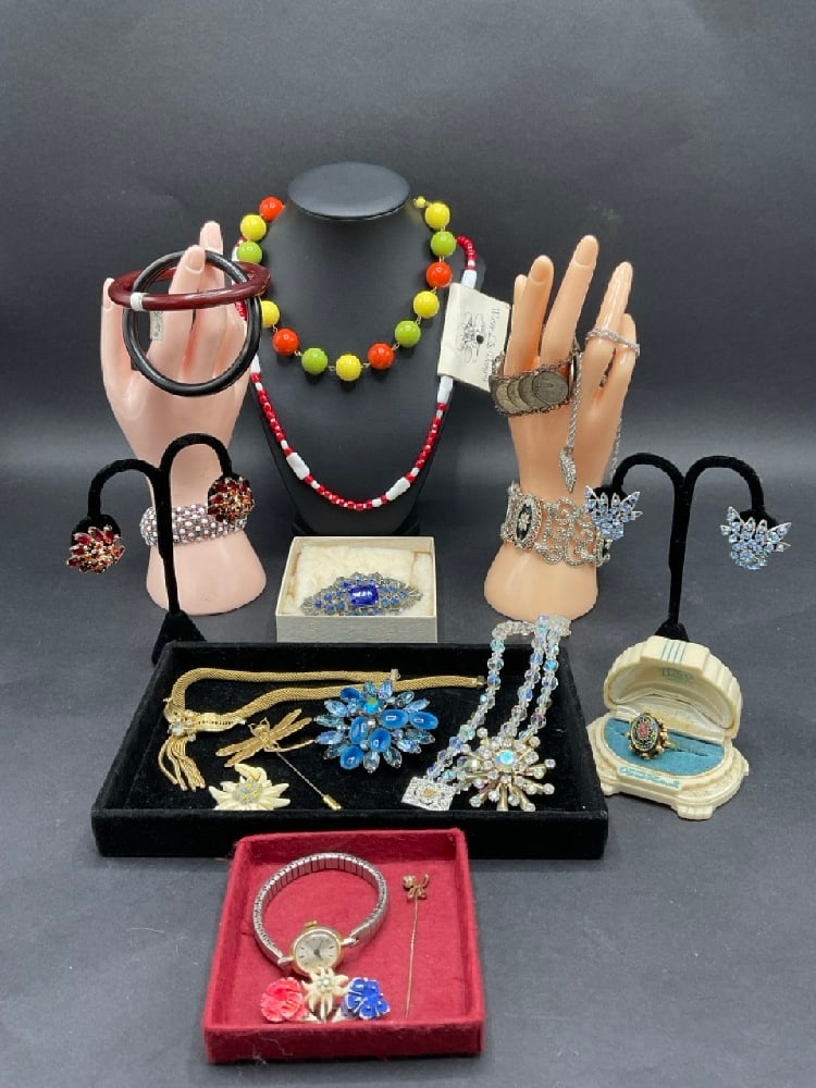 Vintage - Antique Costume Jewelry Grouping - Coro, Timex: Vintage - Antique Costume Jewelry Grouping - Coro, Timex.