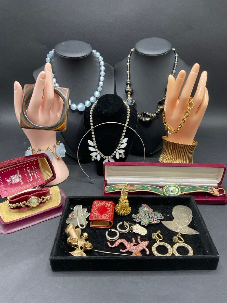 Vintage Costume Jewelry Grouping w/ Sterling Silver: Vintage Costume Jewelry Grouping w/ Sterling Silver.