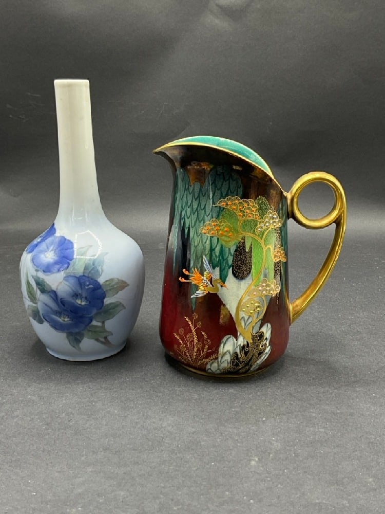 Carlton Ware Rouge Gilt Handpainted Pitcher with Royal Copenhagen Porcelain Bud Vase (1 of 8)