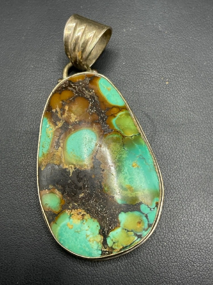 Running Bear Signed Sterling Silver Brown Turquoise Pendant (1 of 4)