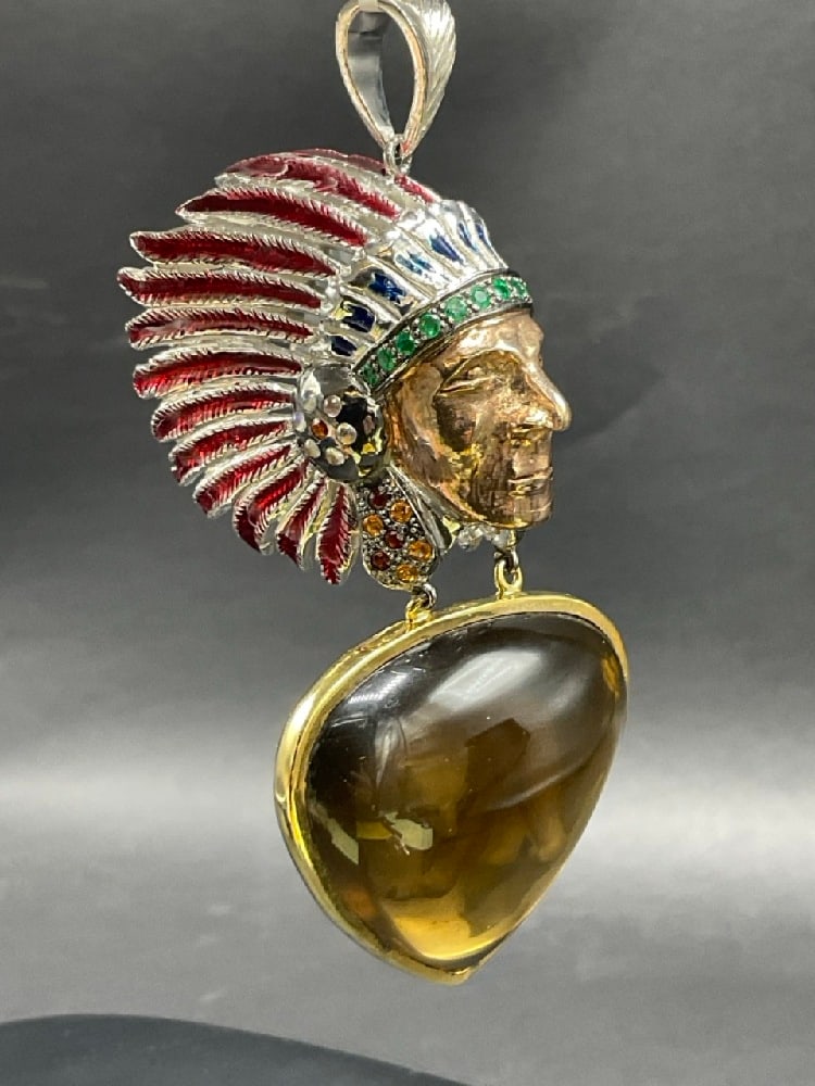 F. Barthe American Indian Oversized Large American Indian Pendant (1 of 8)